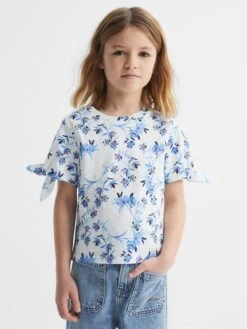 Reiss Blue Print Tally Junior Printed Cotton T-Shirt