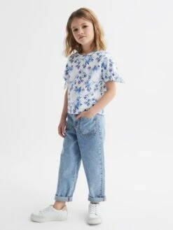 Reiss Blue Print Tally Junior Printed Cotton T-Shirt -Reiss D91 347s3