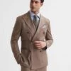 Reiss Tobacco Paddock Slim Fit Double Breasted Twill Blazer
