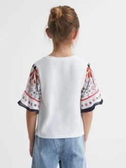 Reiss White Anastasia Senior Flared Printed Sleeve T-Shirt -Reiss D97 805s5