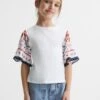 Reiss White Anastasia Junior Flared Printed Sleeve T-Shirt