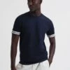 Reiss Navy Dune Mercerised Cotton Striped T-Shirt