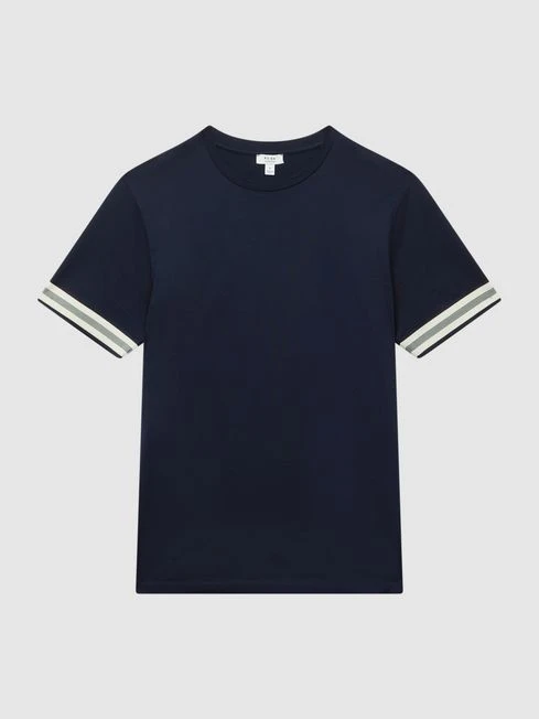 Reiss Navy Dune Mercerised Cotton Striped T-Shirt 2 Reiss Navy Dune Mercerised Cotton Striped T-Shirt – Image 2