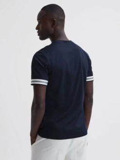 Reiss Navy Dune Mercerised Cotton Striped T-Shirt 10 Reiss Navy Dune Mercerised Cotton Striped T-Shirt -Reiss D97 824s5