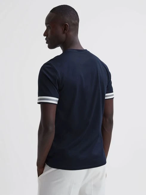 Reiss Navy Dune Mercerised Cotton Striped T-Shirt 5 Reiss Navy Dune Mercerised Cotton Striped T-Shirt – Image 5