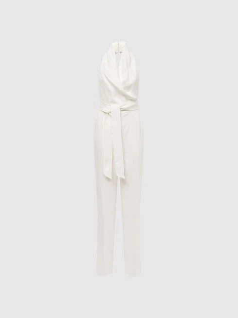 Reiss White Carmen Halter Neck Linen Blend Jumpsuit 2 Reiss White Carmen Halter Neck Linen Blend Jumpsuit – Image 2
