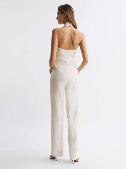 Reiss White Carmen Halter Neck Linen Blend Jumpsuit 5 Reiss White Carmen Halter Neck Linen Blend Jumpsuit – Image 5