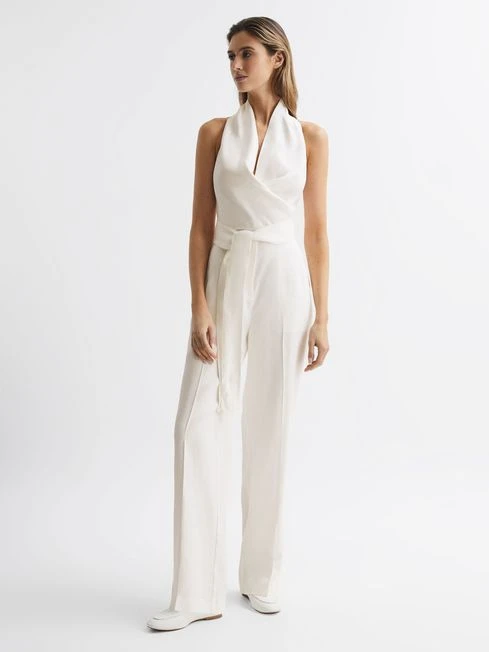 Reiss White Carmen Halter Neck Linen Blend Jumpsuit 6 Reiss White Carmen Halter Neck Linen Blend Jumpsuit – Image 6