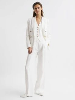 Reiss White Hollie Double Breasted Linen Blazer -Reiss D97 864s4