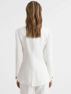 Reiss White Hollie Double Breasted Linen Blazer -Reiss D97 864s5