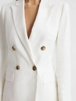Reiss White Hollie Double Breasted Linen Blazer -Reiss D97 864s7