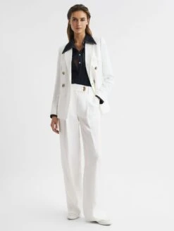 Reiss White Hollie Double Breasted Linen Blazer -Reiss D97 864s8