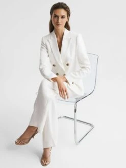 Reiss White Hollie Double Breasted Linen Blazer -Reiss D97 864s9
