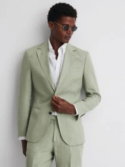 Reiss Apple Kin Slim Fit Single Breasted Linen Blazer
