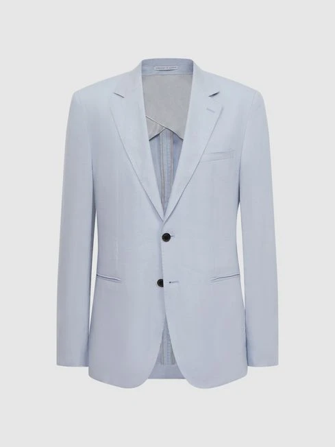 Reiss Soft Blue Kin Slim Fit Single Breasted Linen Blazer 2 Reiss Soft Blue Kin Slim Fit Single Breasted Linen Blazer – Image 2