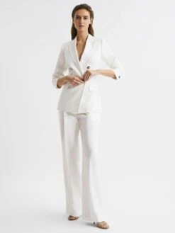 Reiss White Hollie Petite Double Breasted Linen Blazer -Reiss D97862s6