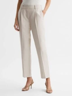 Reiss Oatmeal Shae Taper Tapered Linen Trousers -Reiss D98 242s6