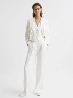 Reiss White Hollie Wide Leg Linen Trousers