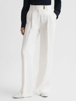 Reiss White Hollie Wide Leg Linen Trousers -Reiss D98 246s3