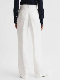 Reiss White Hollie Wide Leg Linen Trousers -Reiss D98 246s5
