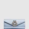 Reiss Powder Blue Delphine Diamanté Buckle Satin Clutch