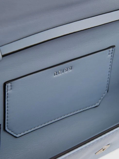 Reiss Powder Blue Delphine Diamanté Buckle Satin Clutch 6 Reiss Powder Blue Delphine Diamanté Buckle Satin Clutch – Image 6