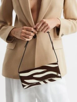 Reiss Mocha Dakota Zebra Calf Hair Baguette Bag -Reiss N5C148s3
