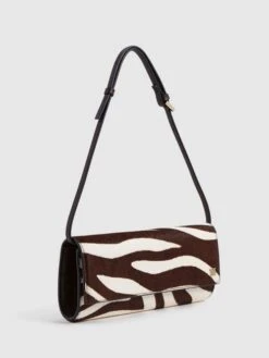 Reiss Mocha Dakota Zebra Calf Hair Baguette Bag -Reiss N5C148s5