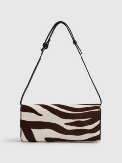 Reiss Mocha Dakota Zebra Calf Hair Baguette Bag -Reiss N5C148s6