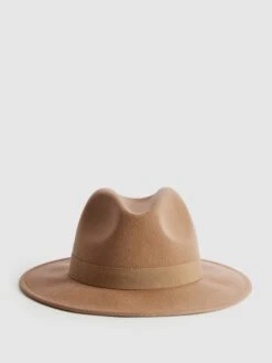 Reiss Camel Ashbourne Wool Fedora Hat -Reiss T57 901s3