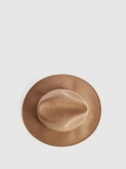 Reiss Camel Ashbourne Wool Fedora Hat -Reiss T57 901s4
