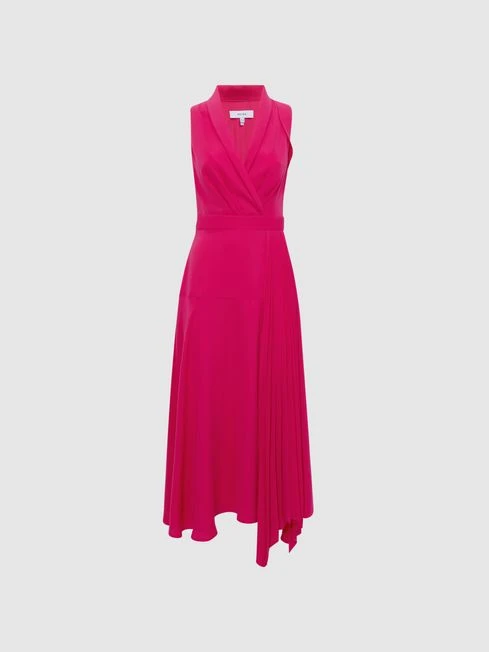 Reiss Pink Claire Pleated Fitted Midi Dress 2 Reiss Pink Claire Pleated Fitted Midi Dress – Image 2