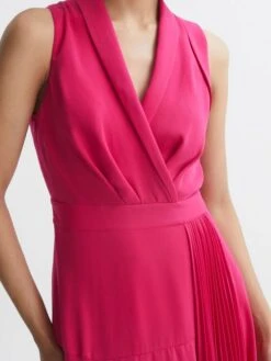 Reiss Pink Claire Pleated Fitted Midi Dress 7 Reiss Pink Claire Pleated Fitted Midi Dress -Reiss T60 403s3