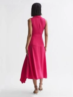 Reiss Pink Claire Pleated Fitted Midi Dress 9 Reiss Pink Claire Pleated Fitted Midi Dress -Reiss T60 403s5