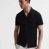 Reiss Black Caspa Mercerised Jersey Cuban Collar Shirt
