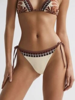 Reiss Tan Tina Printed Trim Bikini Bottoms -Reiss U24 937s3