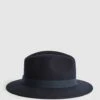 Reiss Navy Ashbourne Wool Fedora Hat