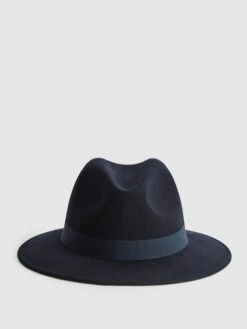 Reiss Navy Ashbourne Wool Fedora Hat -Reiss U26 698s3
