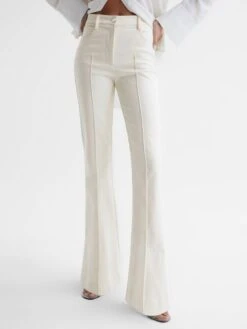 Reiss Cream Florence Petite High Rise Flared Trousers -Reiss U53 548s3