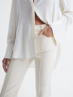 Reiss Cream Florence Petite High Rise Flared Trousers -Reiss U53 548s4