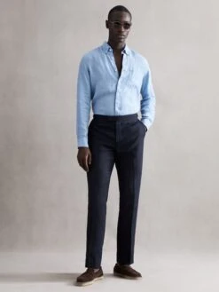 Reiss Navy Kin Slim Fit Linen Trousers
